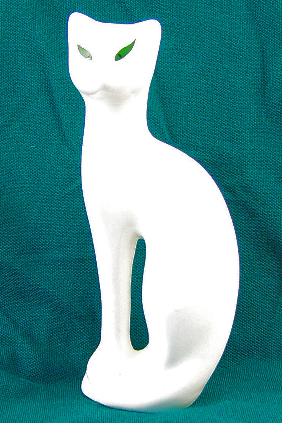 Cat Feline Kitty Figurine Green Eyes White Modern Ceramic 8\