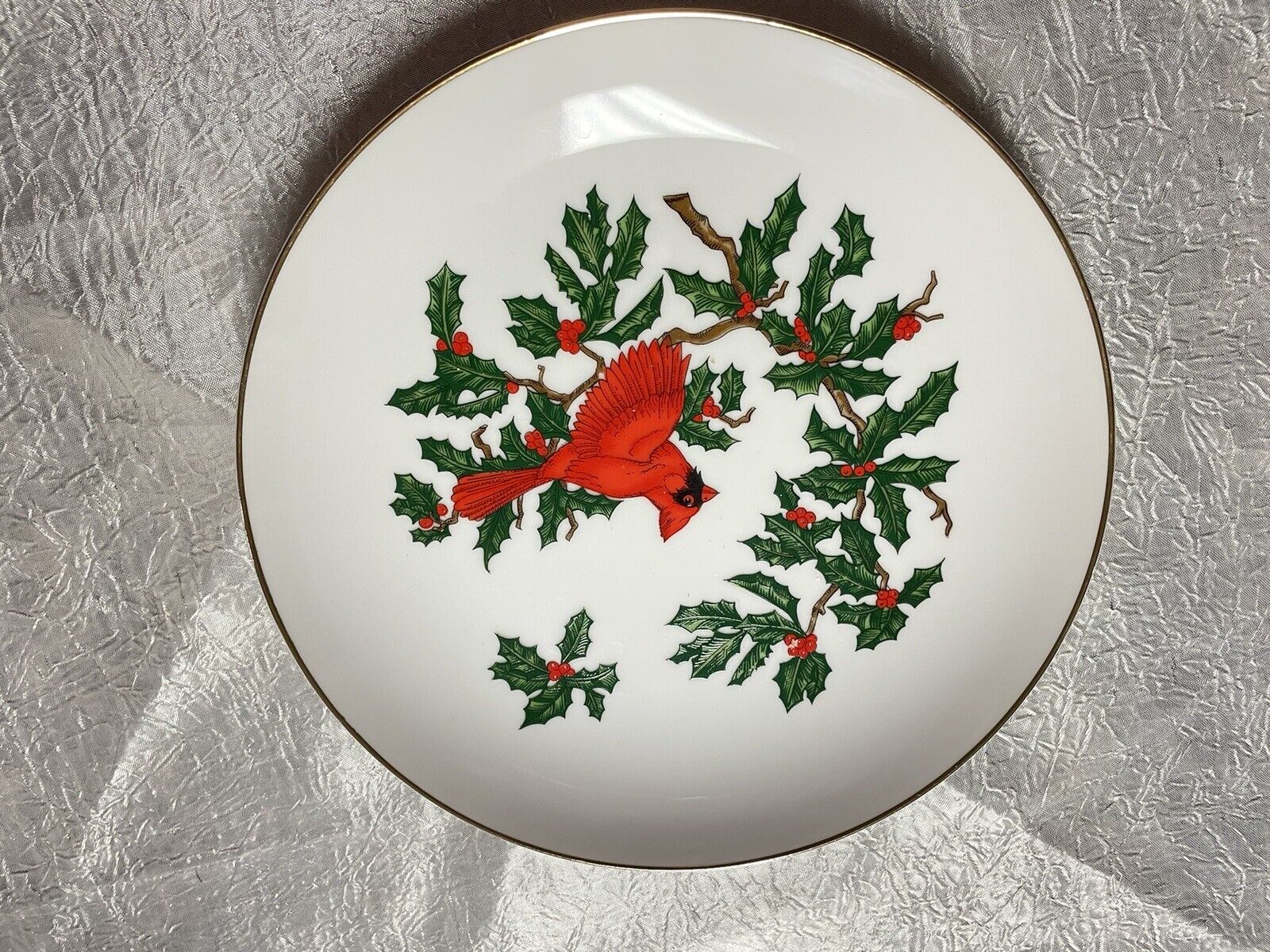 Lefton China Hand PaintedCardinal, Holly & Berries 01061Japan 8 INCHES