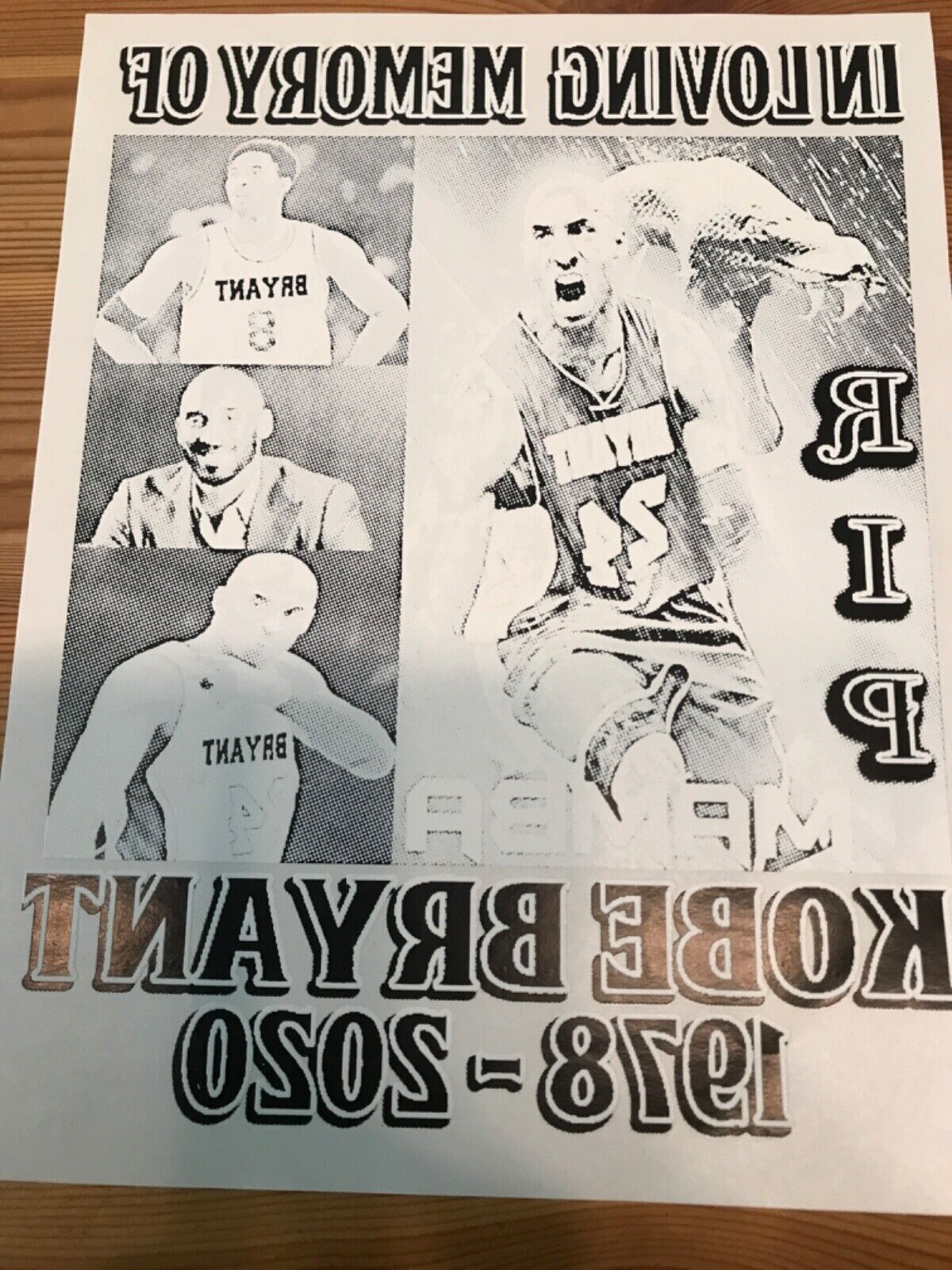 RARE T-Shirt Heat Transfer In loving memory of Kobe Bryant 11.5 x 9