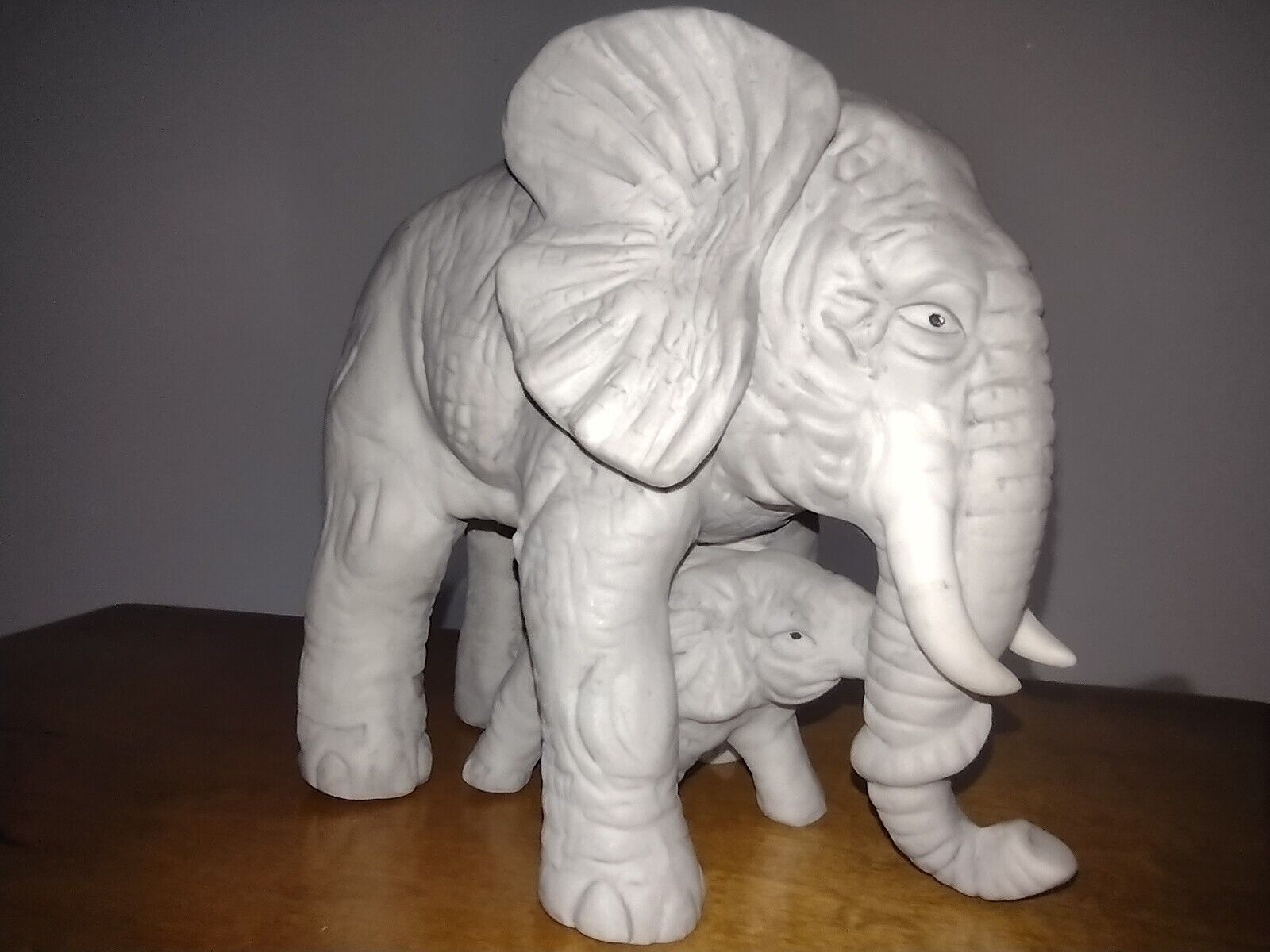 Vintage Aldon Porcelain Grey White Elephant Mother with Calf Made in Japan 1974