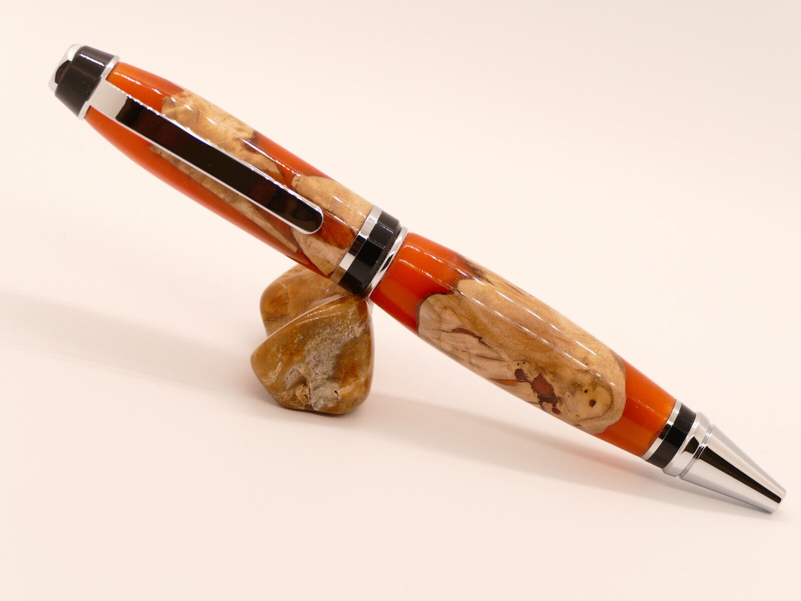 Beautiful Hand turned Handmade Cigar Style Pen Resin with embedded Burl wood