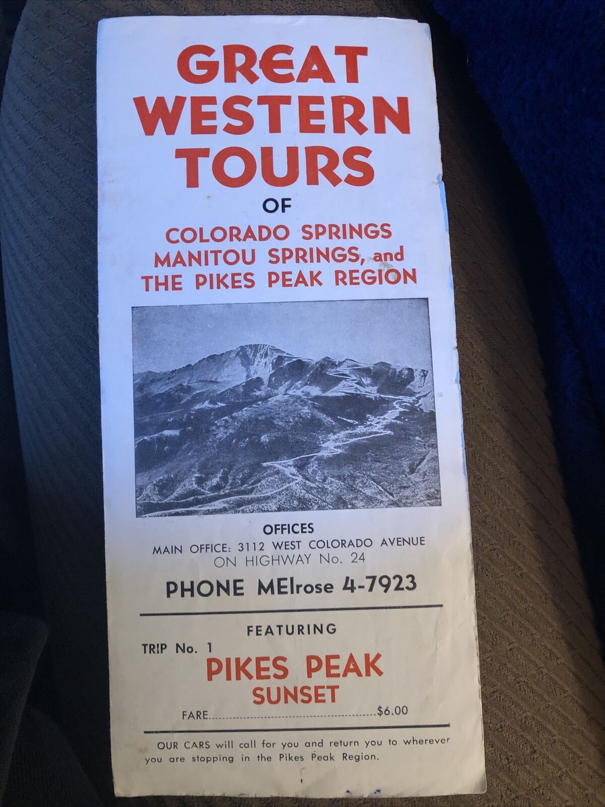 VTG 1960s Great Western Tours Of Colorado Springs Pike’s Peak, Travel Brochure