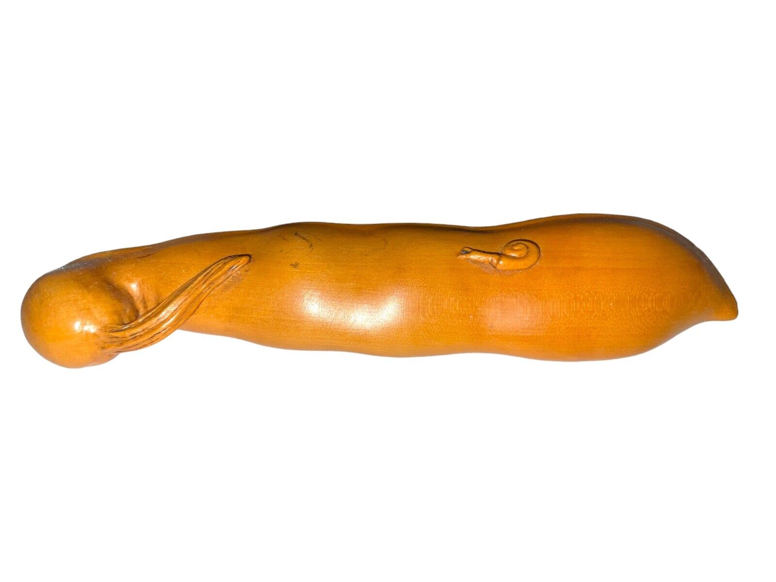 VINTAGE CHINESE WALNUT CARVING - SNAIL EATING GIANT PEAPOD