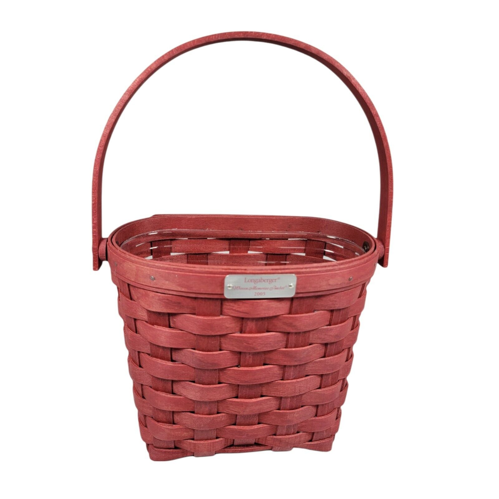 LONGABERGER RARE RETIRED 2005 BOLD RED BASKET SIGNED BY 4 FAMILY MEMBERS SILVER 