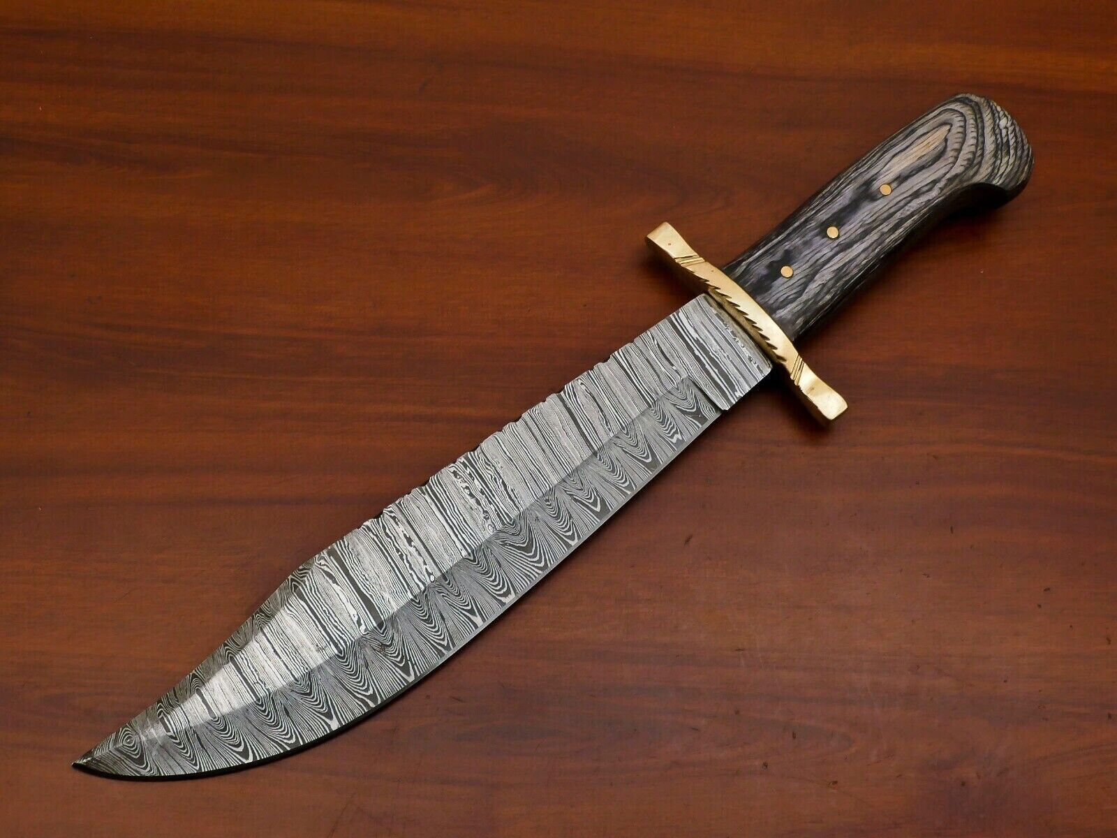 HUGE CUSTOM HAND FORGED DAMASCUS BLADE BOWIE HUNTING CAMPING KNIFE + COVER