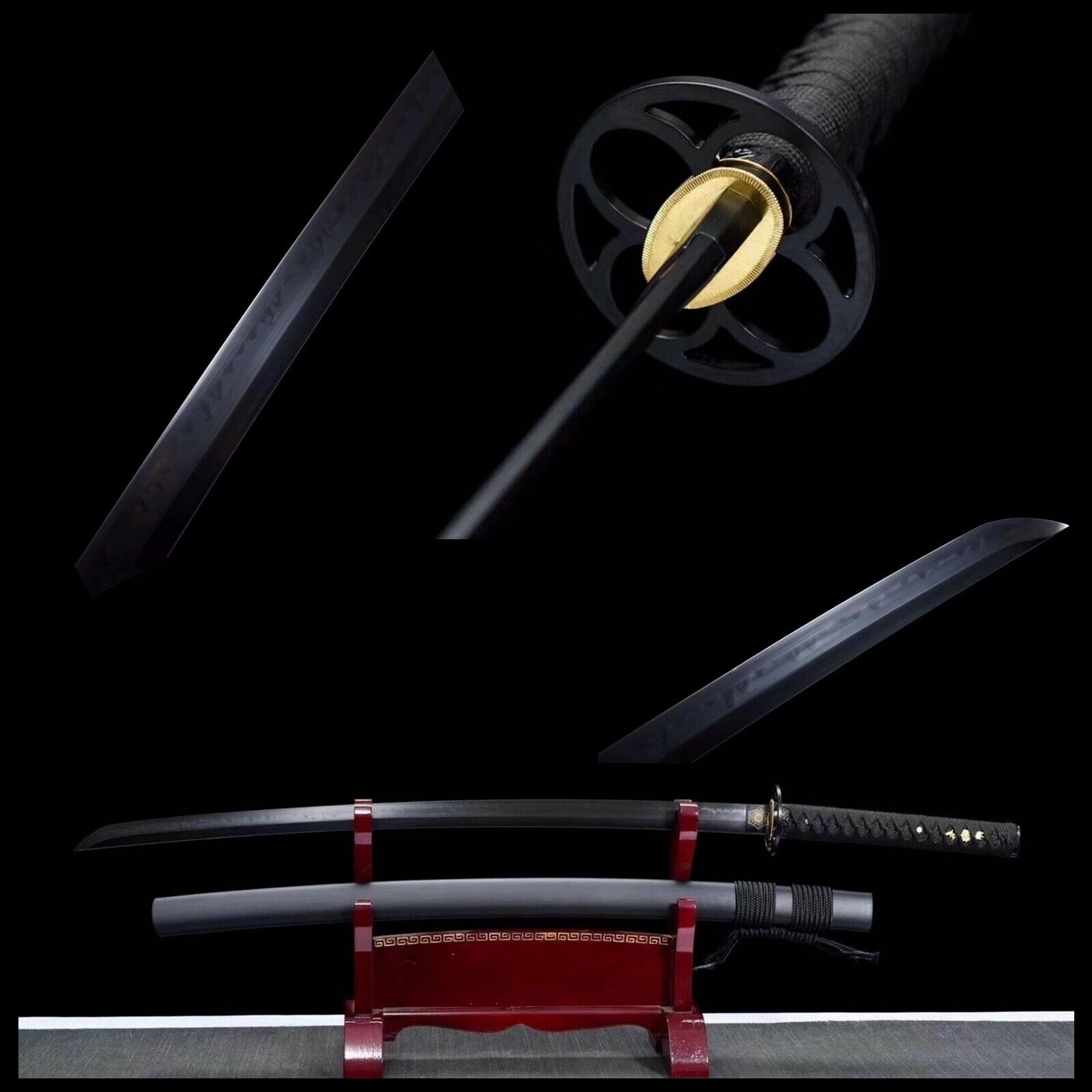 Black Clay Tempered T10 Steel Japanese Samurai Katana Full Tang Sharp Sword