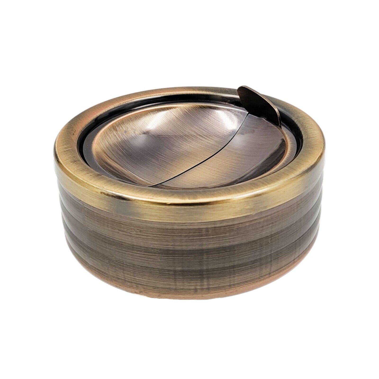 Grooved Bronze Smokeless Ashtray with Lid for Cigarettes Outdoor Outside Patio