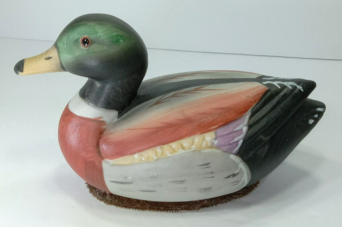Vtg Jasco Mallard Duck Porcelain Lint Remover Brush Figurine Decoy Hunting