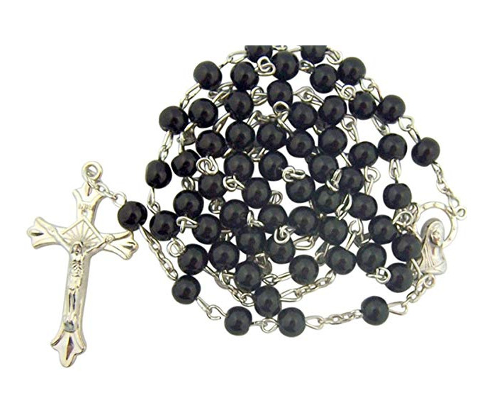 Rosary Bead Necklace Catholic  ~ Black Glass Round 6MM Beads