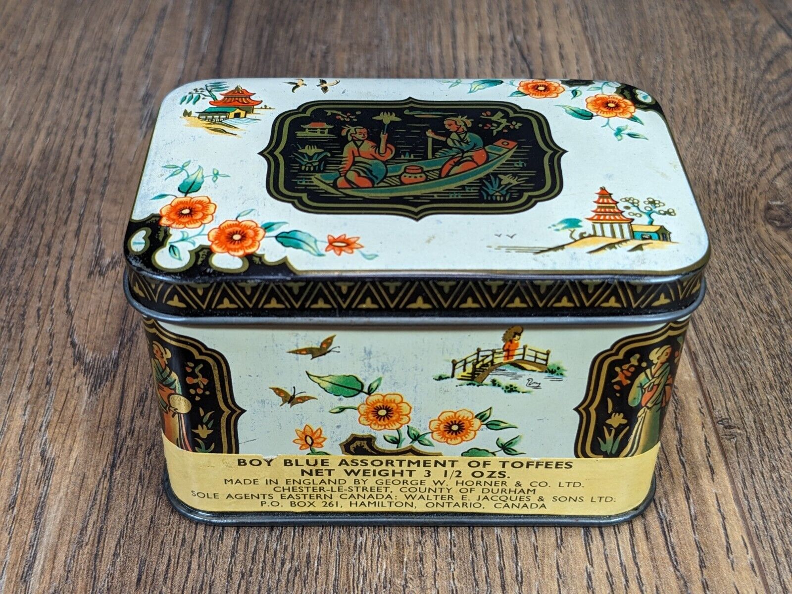 Vintage ~ Horner ~ Boy Blue Toffee Tin ~ Japanese Theme ~ Made in England