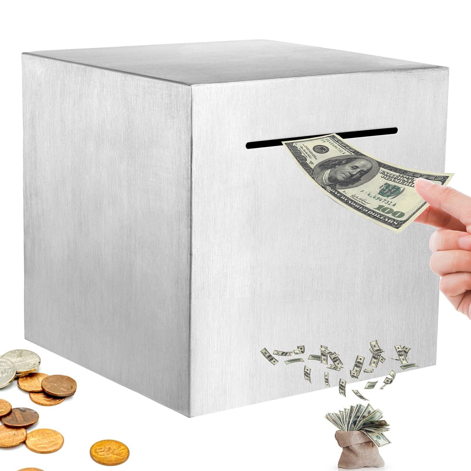 Stainless Steel Piggy Bank for Adults, Must Break To Open Money Saving Box
