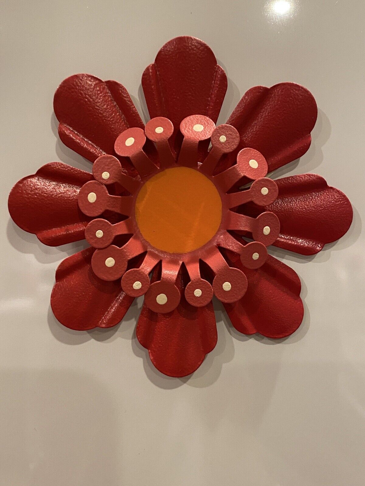 Embellish Your Story RED Dimensional Sprocket Flower Magnet - orange center NEW
