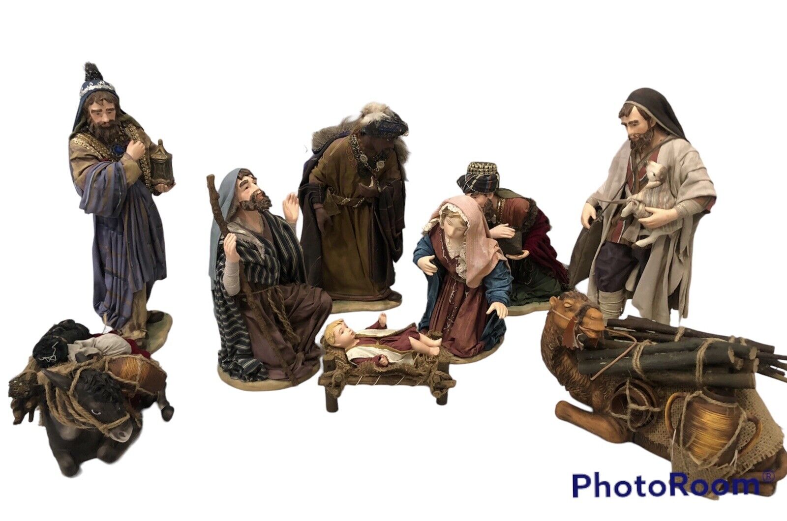 GRANDEUR NOEL Fabric Mache Collector Edition 9 Piece Nativity Set 2002 Read