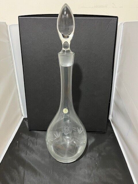 Gorgeous Vintage Clear floral embossed etched decanter made in Romania EUC