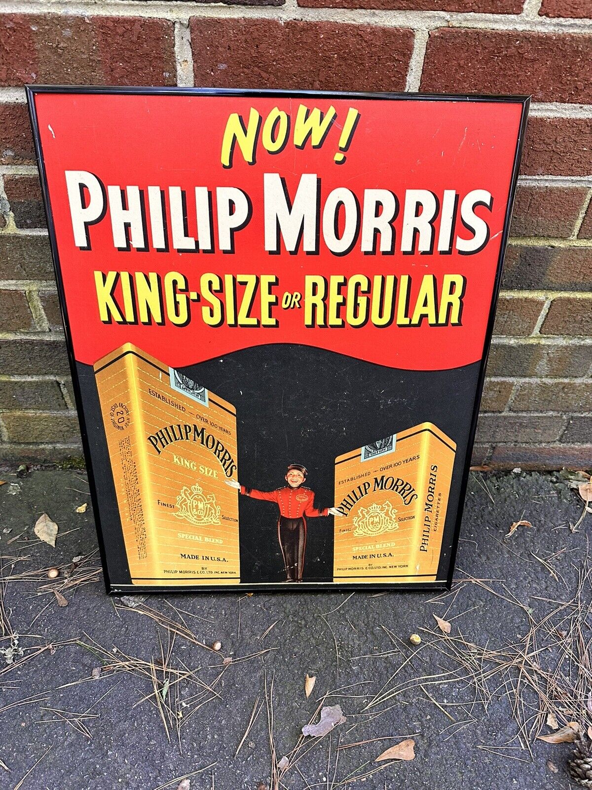 vintage Call for Philip Morris regular & King size  Now sign  with bell boy