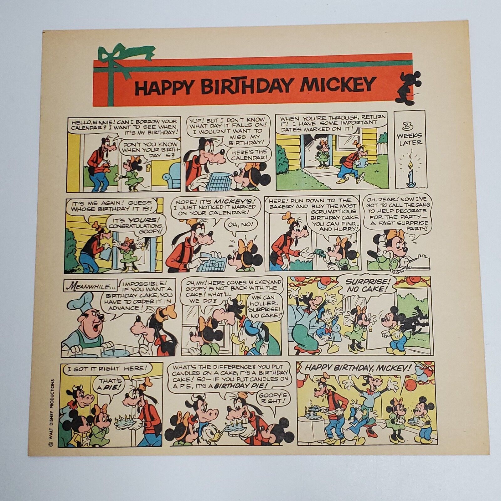 Vintage 1979 Newspaper Insert Happy Birthday Mickey Mouse Comic Color by Number