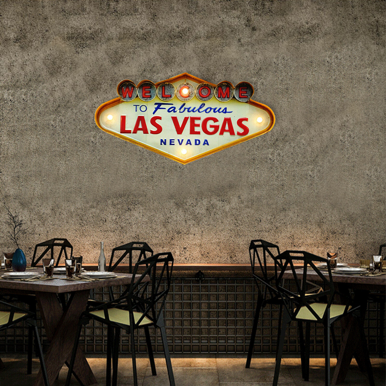 Retro Welcome to Fabulous Las Vegas Nevada Metal Bar Neon Light Sign Wall Decor