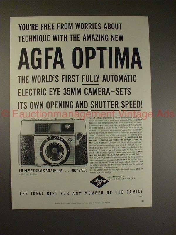 1959 Agfa Optima Camera Ad - Free From Worries, NICE