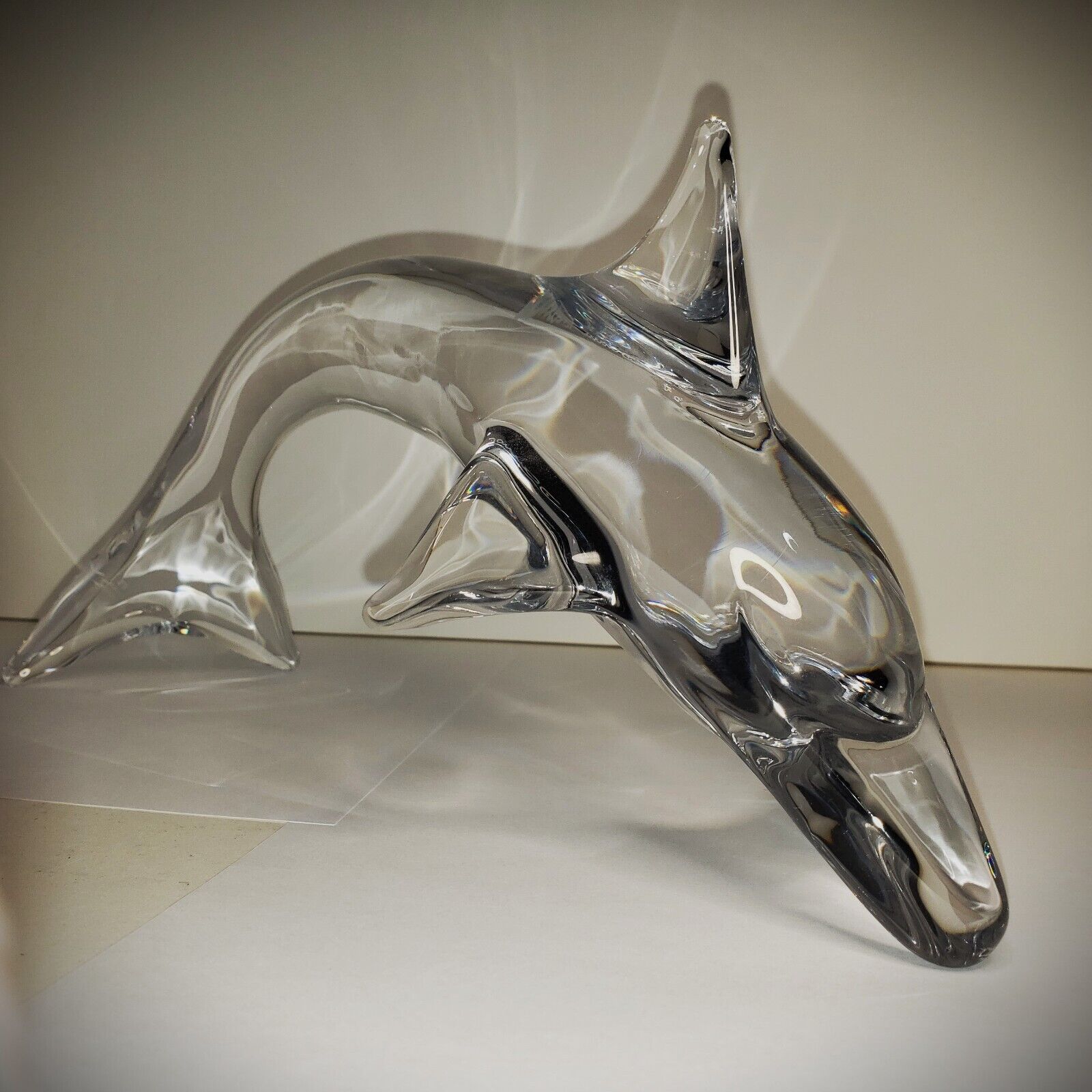 Vintage DAUM France SIGNED Lead Crystal Dolphin Large HAWAII Commemorative 1988