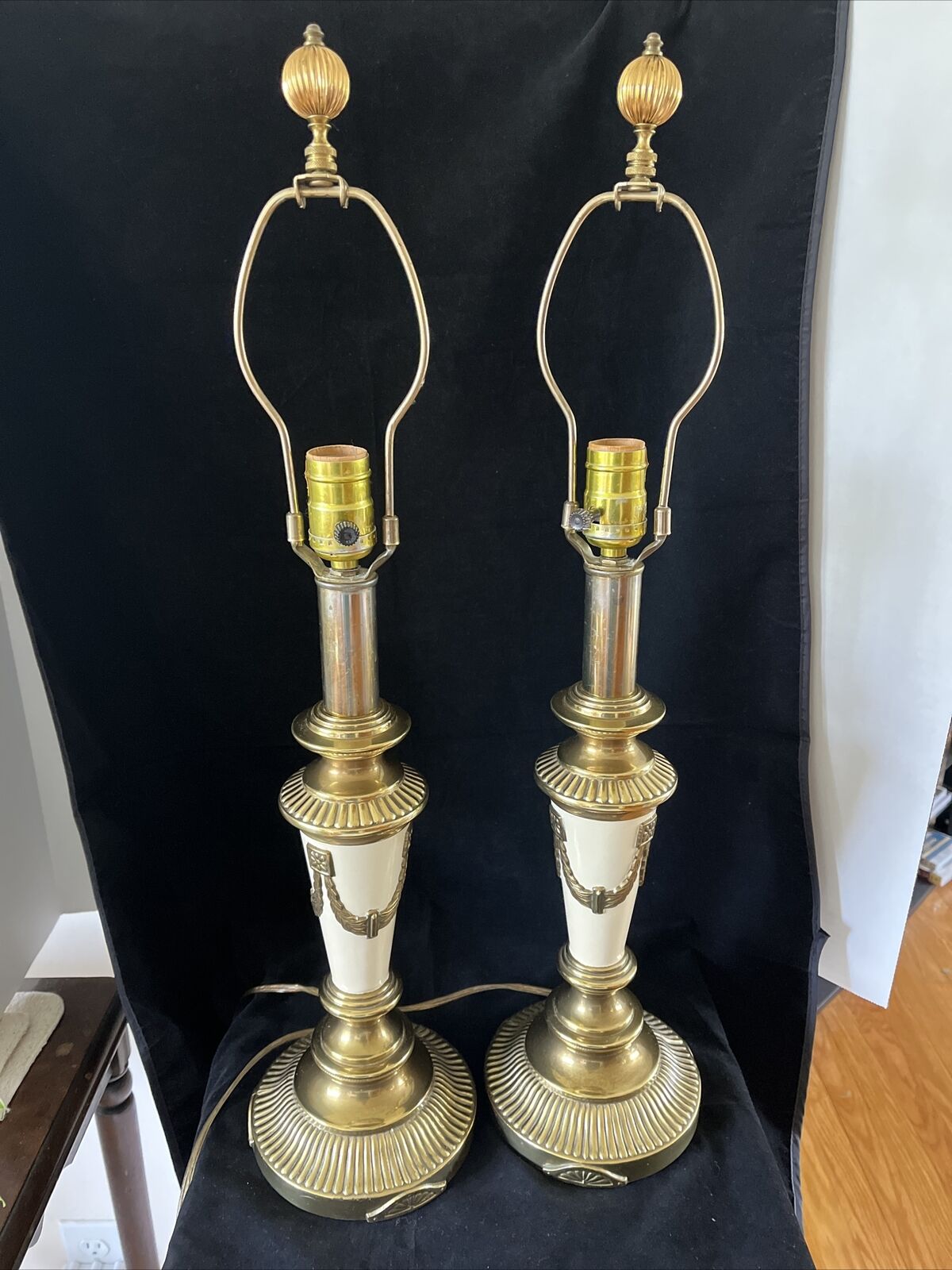 Pair Vintage Mid-Century Automax NY 11418 Solid Brass Table Lamps Neoclassical