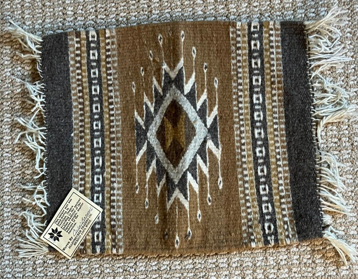 NWT Zapotec Mexican Rug Wall Decor Mat Wild West Weaver Signed 13.75 by 11.25