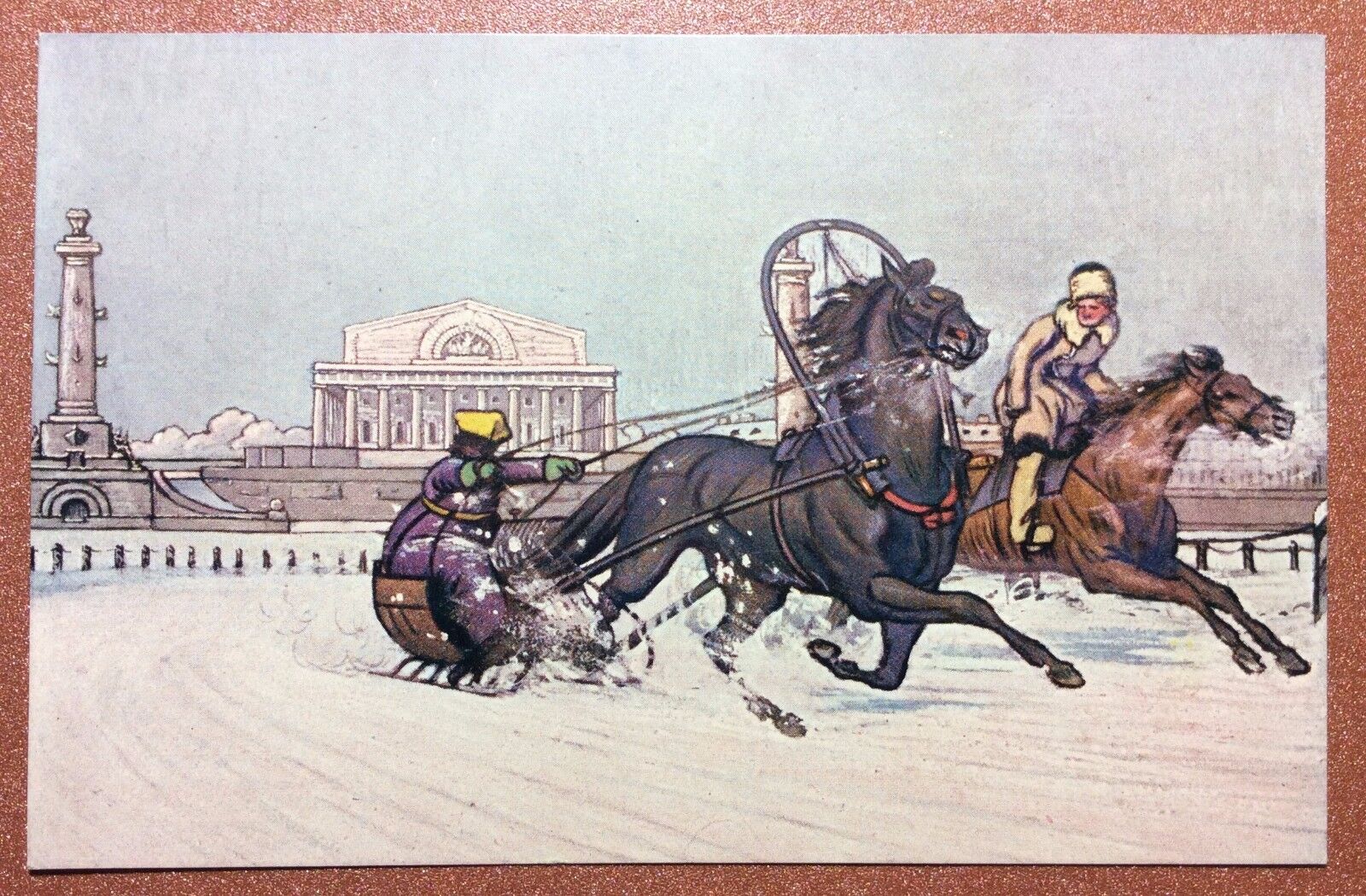 Petersburg Neva 1850s trotting race horse. BEST Tsarist Russia postcard 1909s🐎