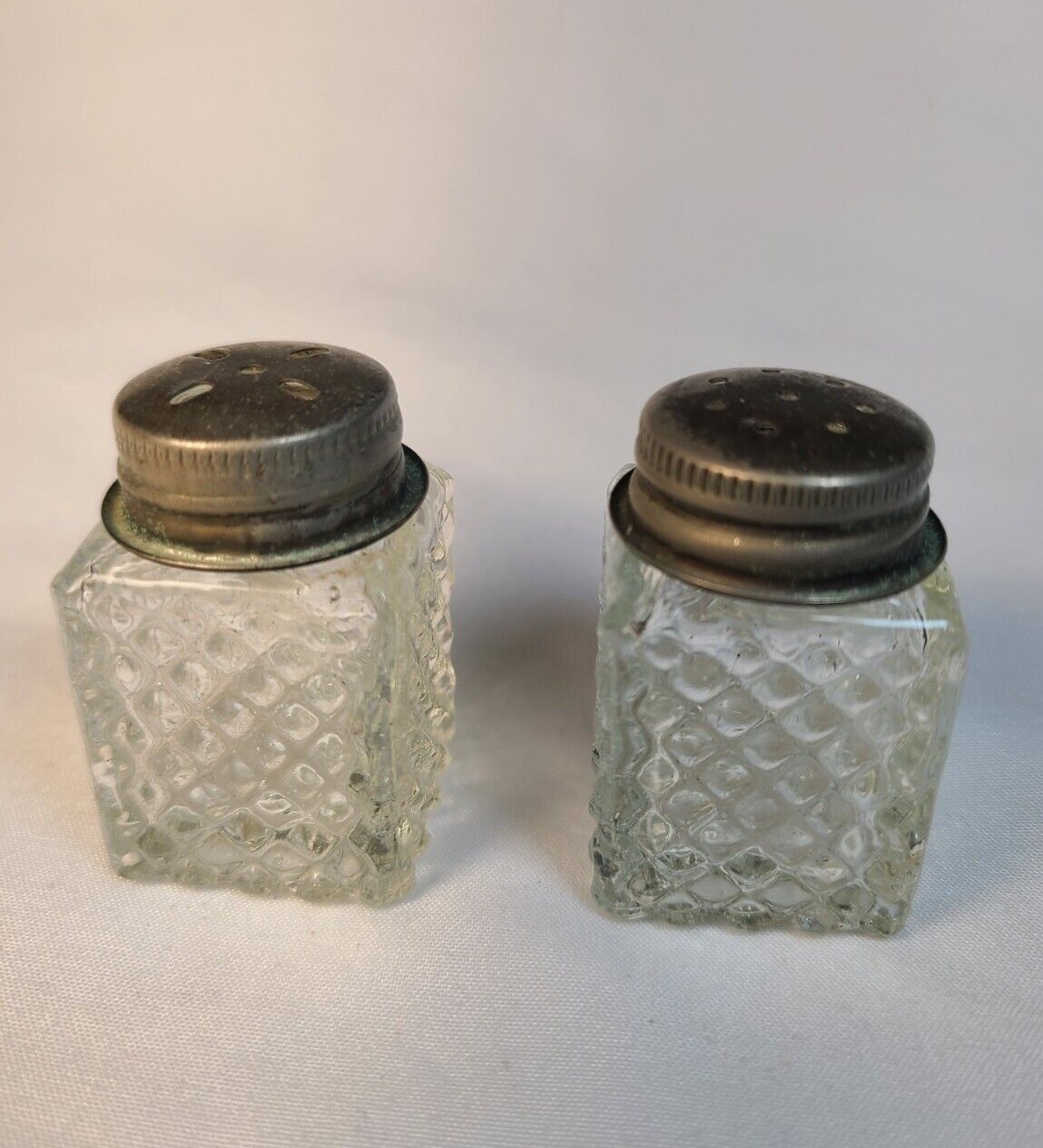 Salt & Pepper Shakers Diamond Cut Glass 