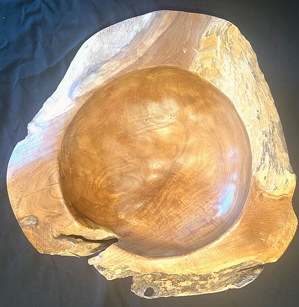 Large, Elegant, Natural Teak Wood Bowl, Hand Carved