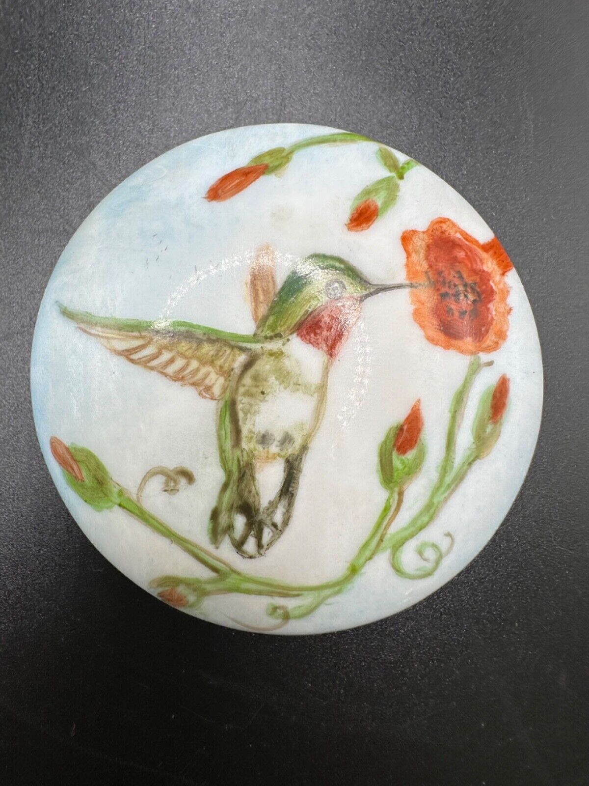 Hand Painted White Porcelain Hummingbird & Nest Trinket Box Artist Signed 3\