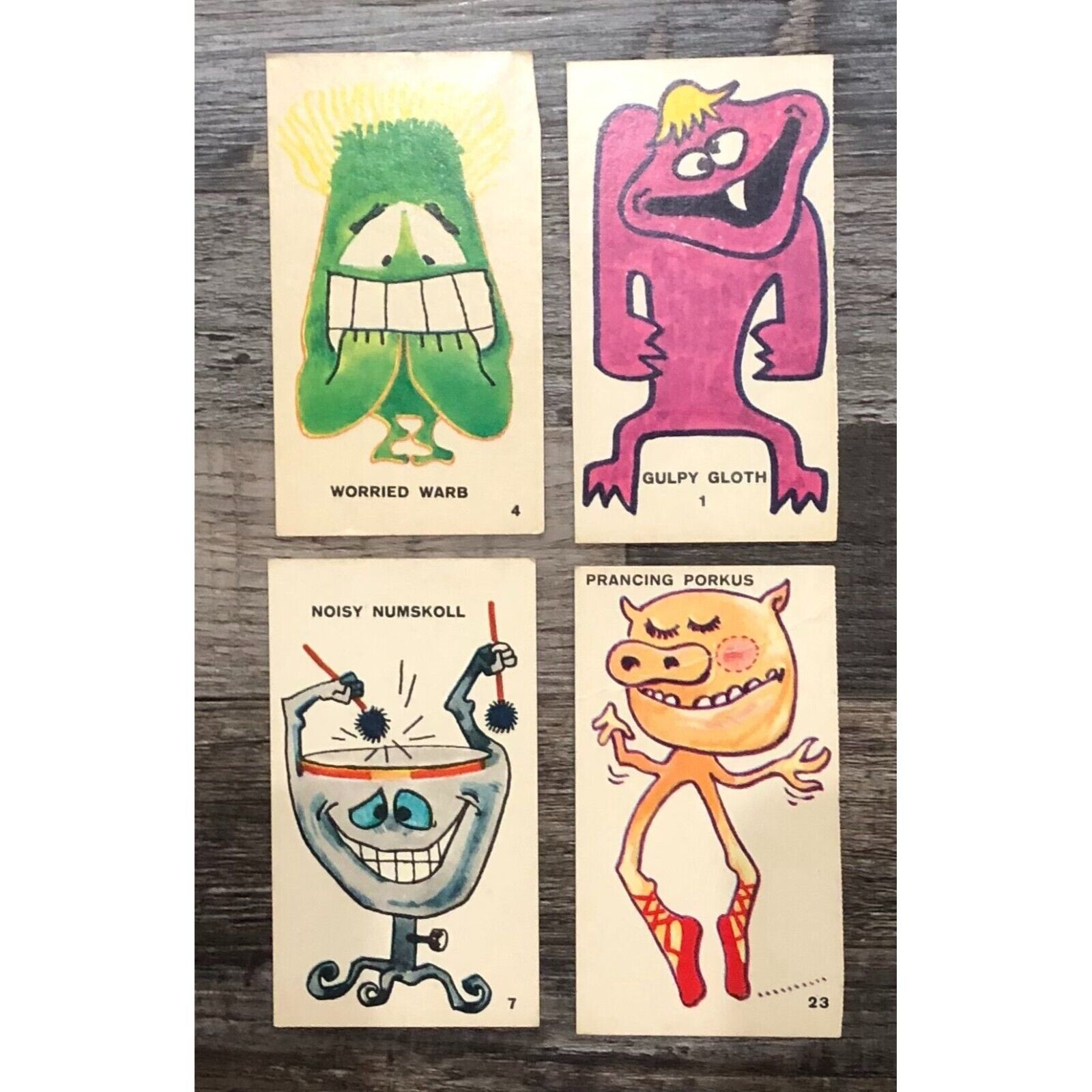 Vtg 1966 Nestle Monster Trading Card Lot of 4 Worried Warb Gulpy Gloth Numskoll