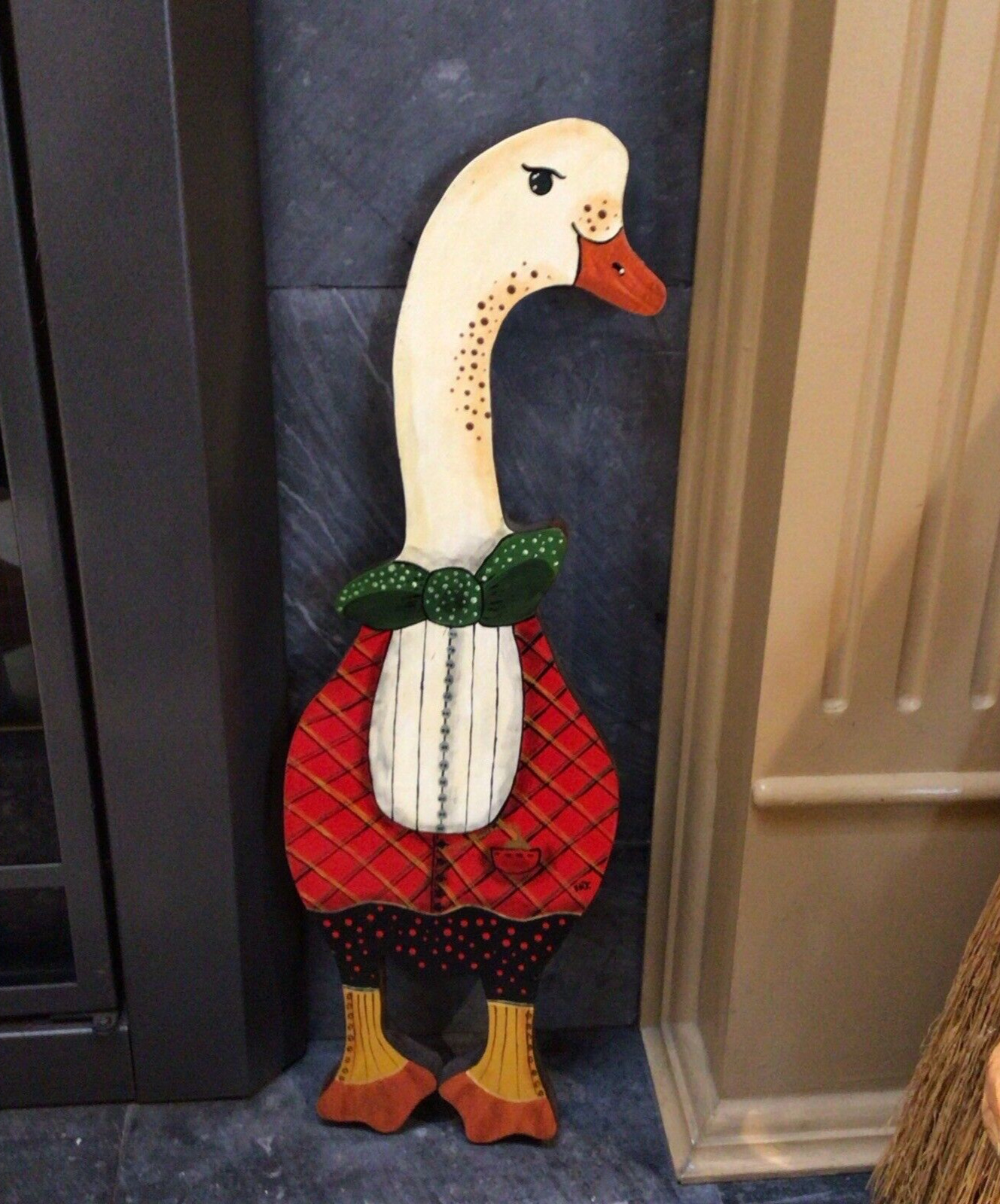 Large Vintage Hand painted Christmas Goose Wood Wall Plaque Art Decor 20\