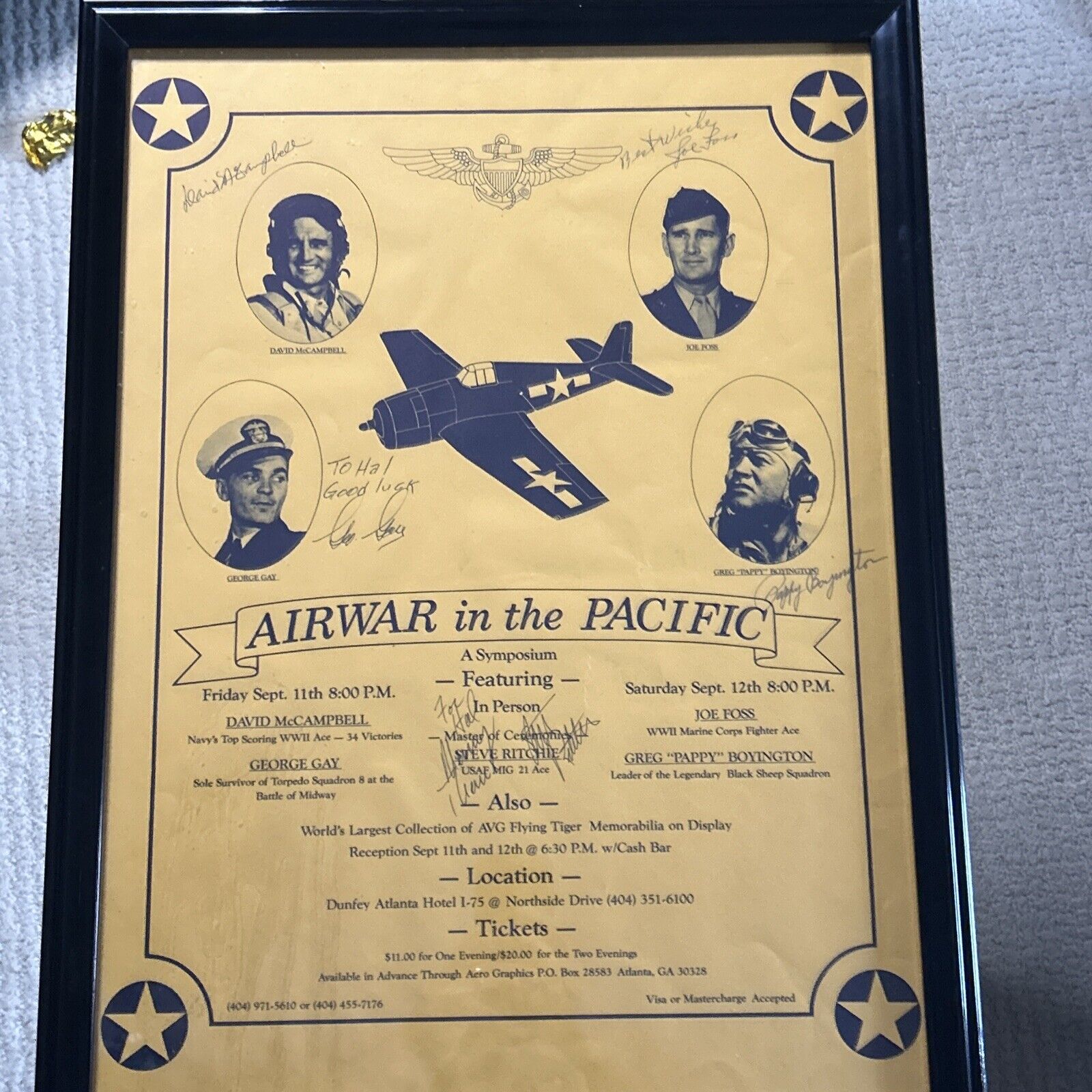 Airwar In Pacific Poster David McCampbell, Pappy Boyington, Aces. Signed *OBO*