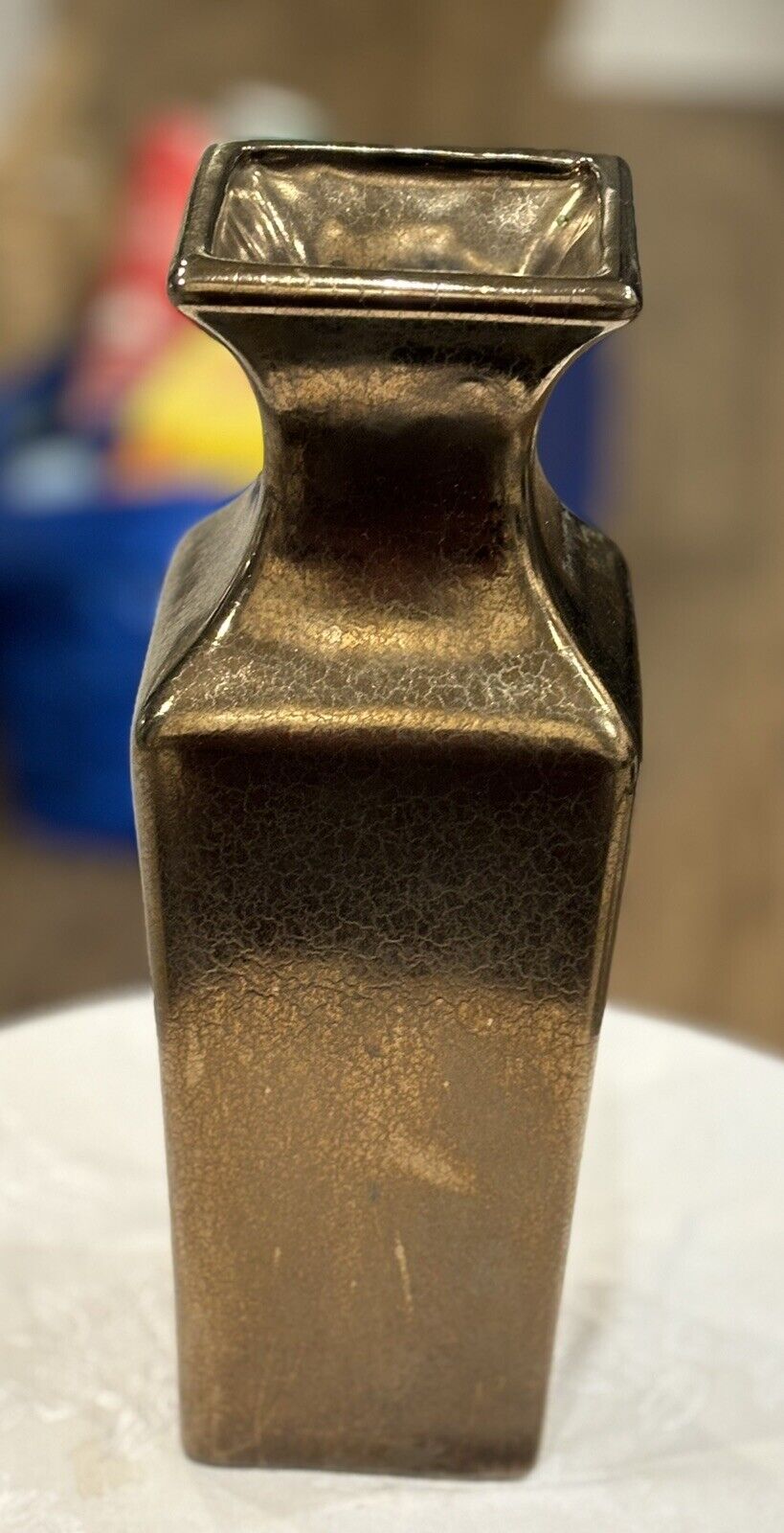 Haegar Metallic Bronze Crackle Vase 18” Square Vintage 1998 No Clips Preowned