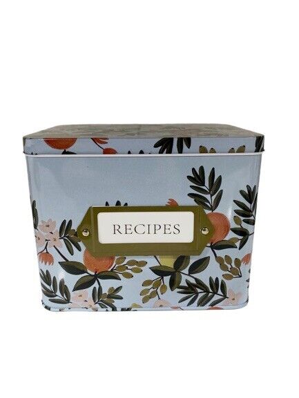 Tin Recipe Box With 14 Dividers & 50 Index Cards