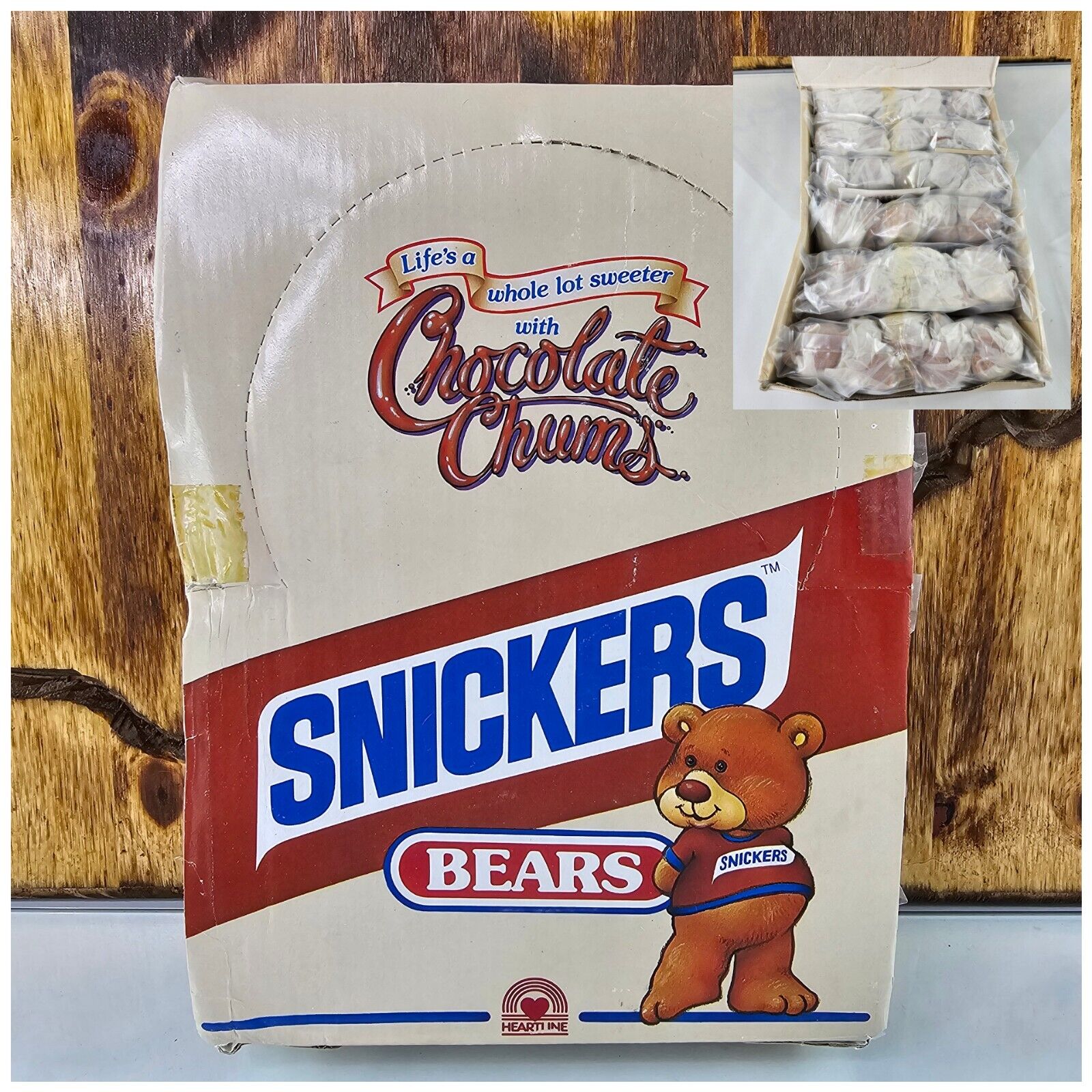 Vintage 1987 Chocolate Chums SNICKERS Flocked Bears FULL FACTORY CASE of 30 NEW