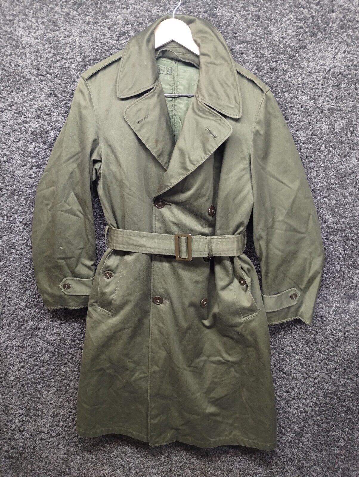 Vintage 1950s Overcoat Sateen OG 107 Removable Liner 1958 Wool Korea Vietnam