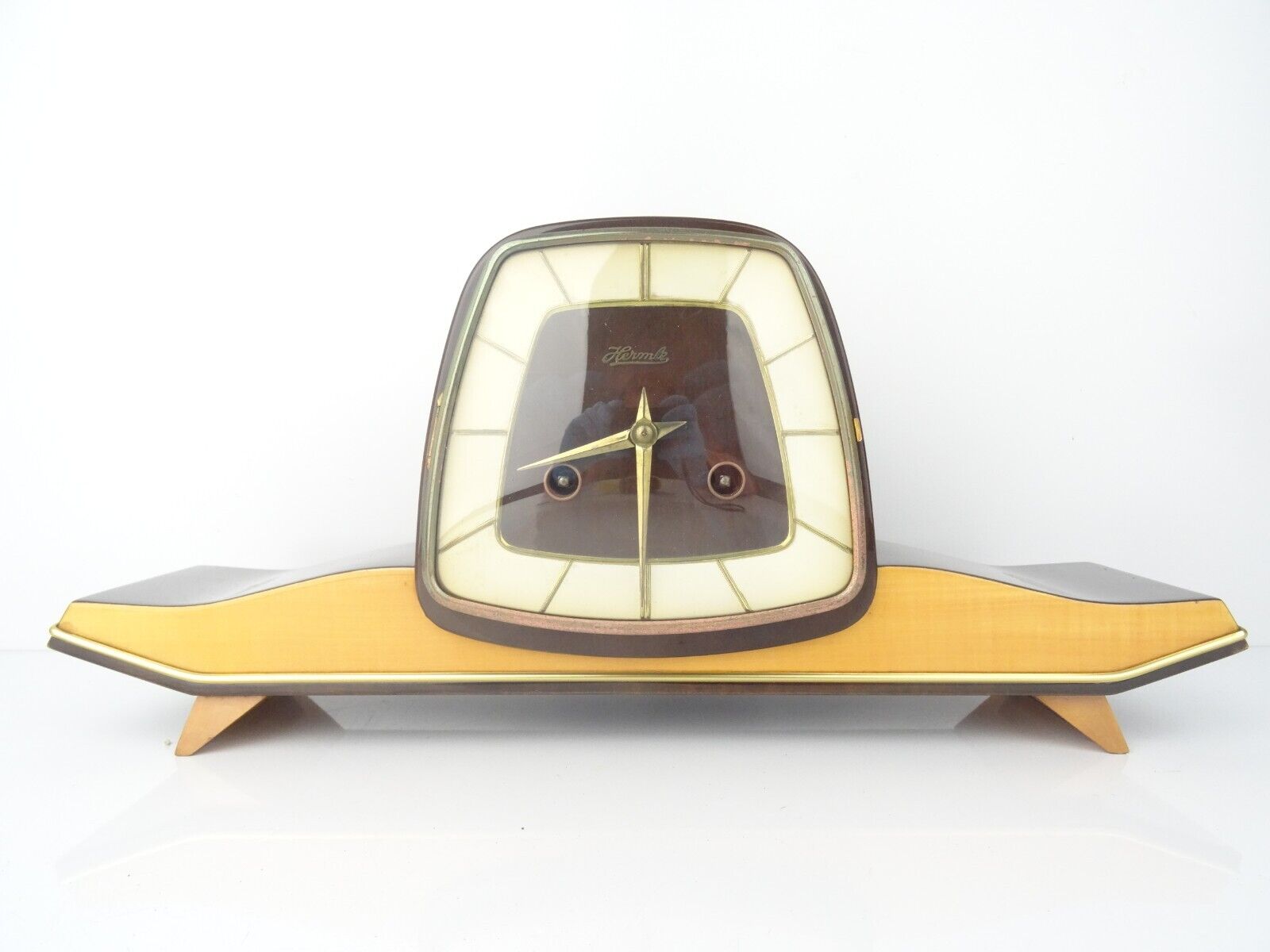 German Vintage HERMLE HIGH GLOSS Design Mid Century 8 day Retro Mantel Clock