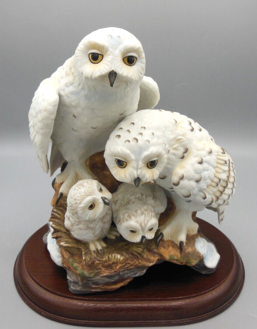Snowy Owls by Katsumi Ito for Danbury Mint - 1989 w/ COA and wood base