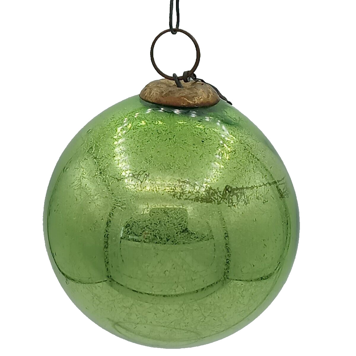 Very Old Antique Pea Green Kugel Christmas Ornament German Hand Blown Glass 2.5”