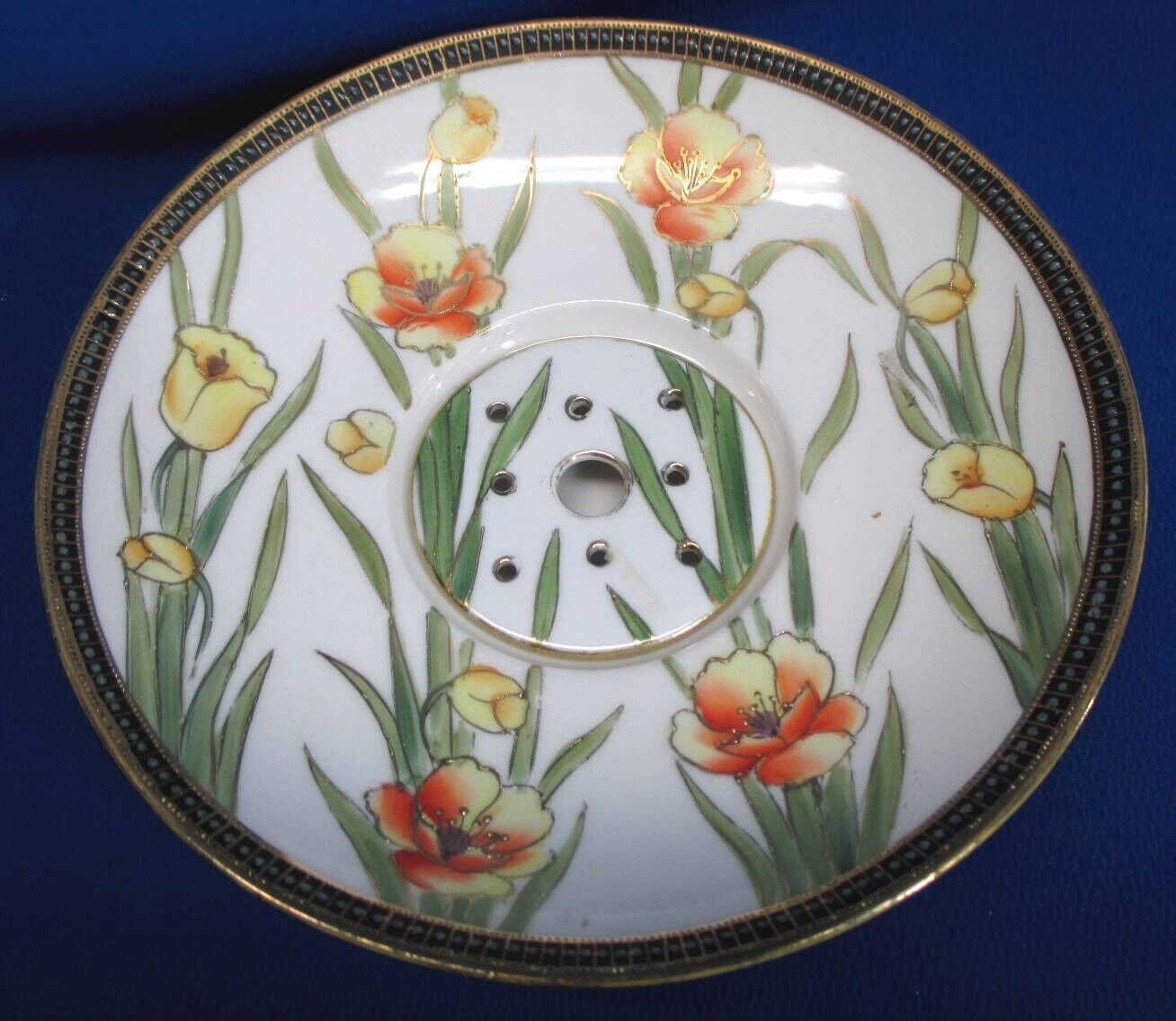 UNUSUAL HAND-PAINTED NIPPON OPEN BUTTER WITH PIERCED DRAINER