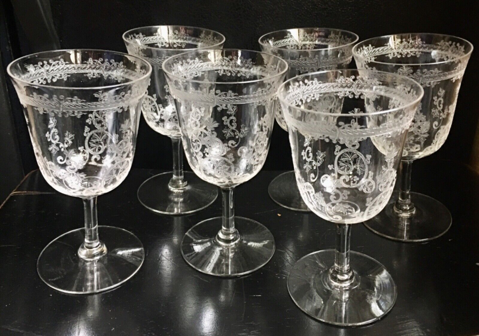 Antique LAFAYETTE by Baccarat Etched 6 Goblet Set Made in France 5 3/4\