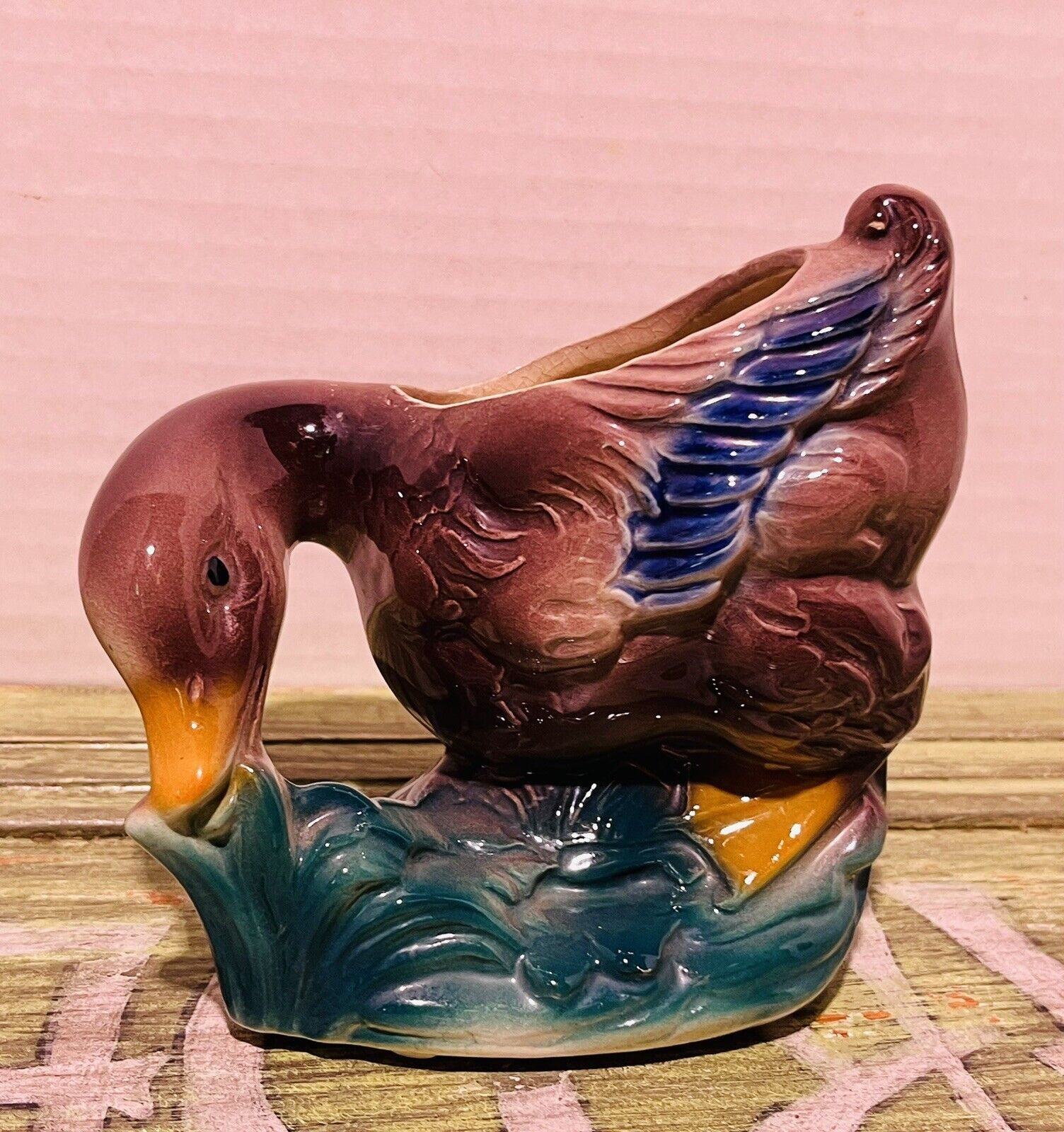 Vintage Royal Copley Pottery Duck Planter Figural Mallard Pot