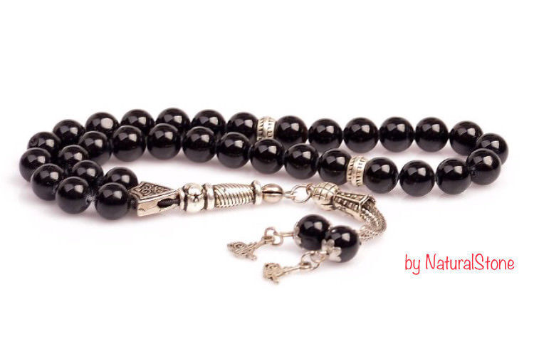 REAL Onyx Black Stone Islamic Prayer 33 beads Tasbih Misbaha Rosary Tasbeeh 8mm