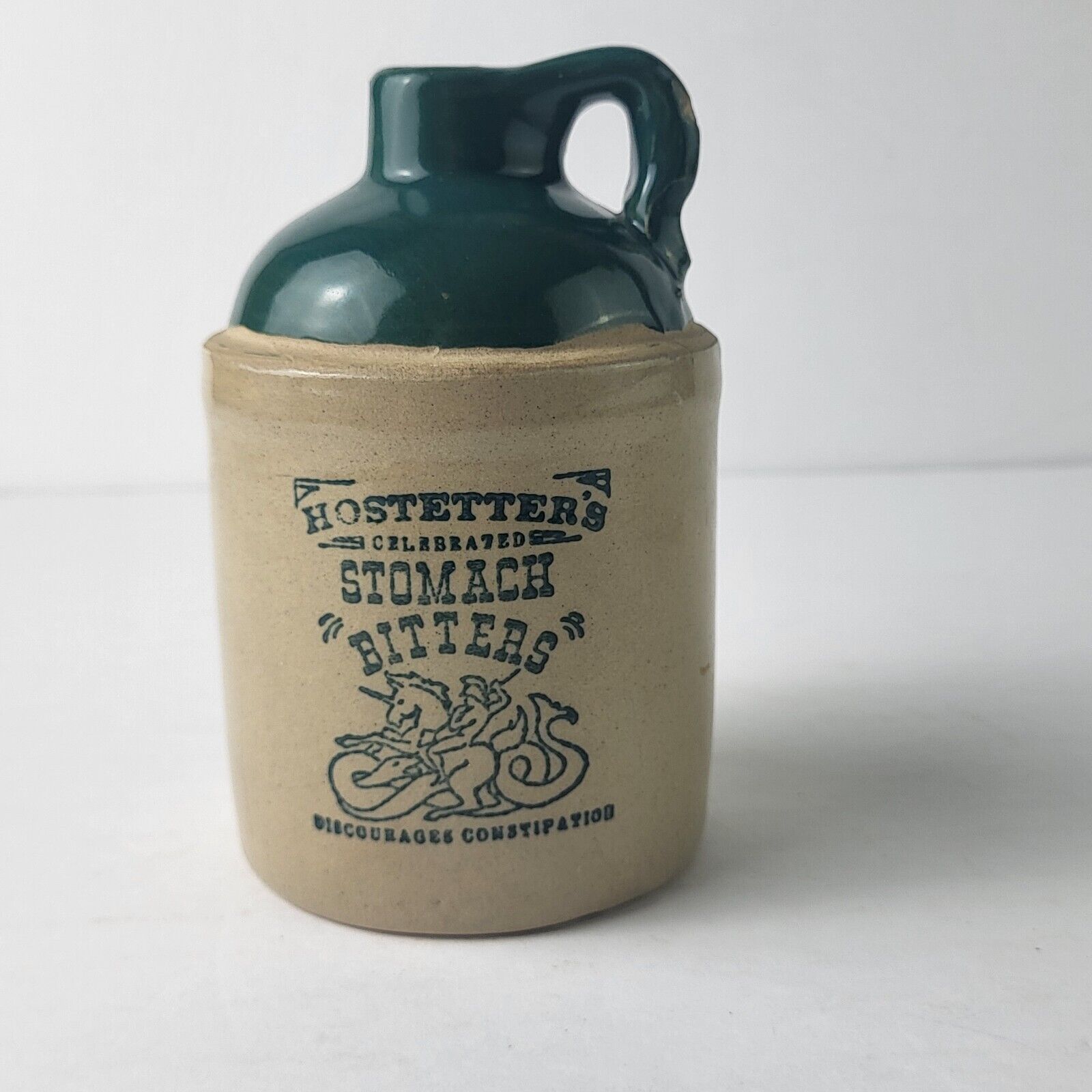 Hostetters Celebrated Stomach Bitters Green Crock Jug Discourages Constipation