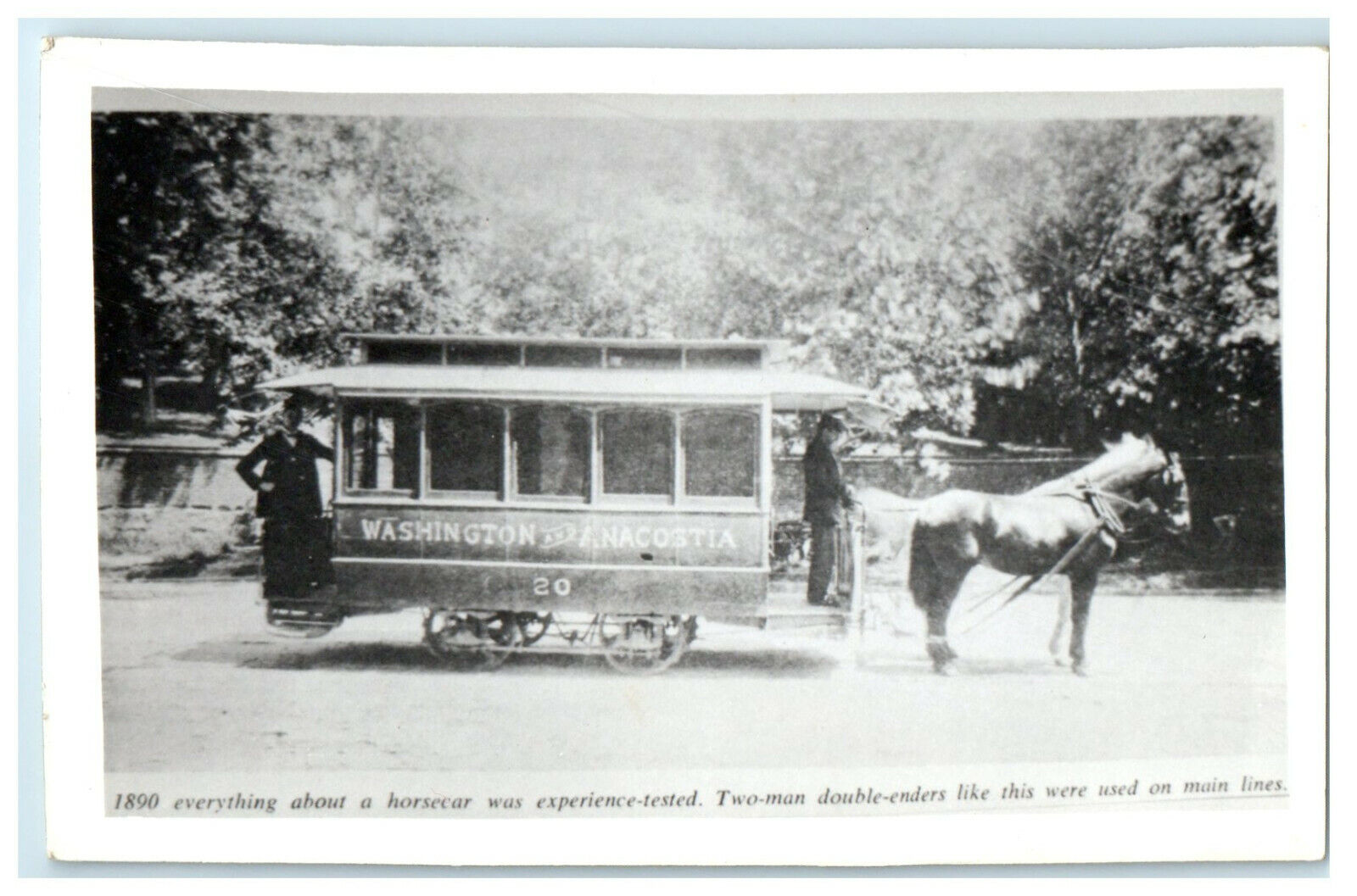 1890 Horsecar Washington and Anacostia Two Man Double Enders Unposted Postcard
