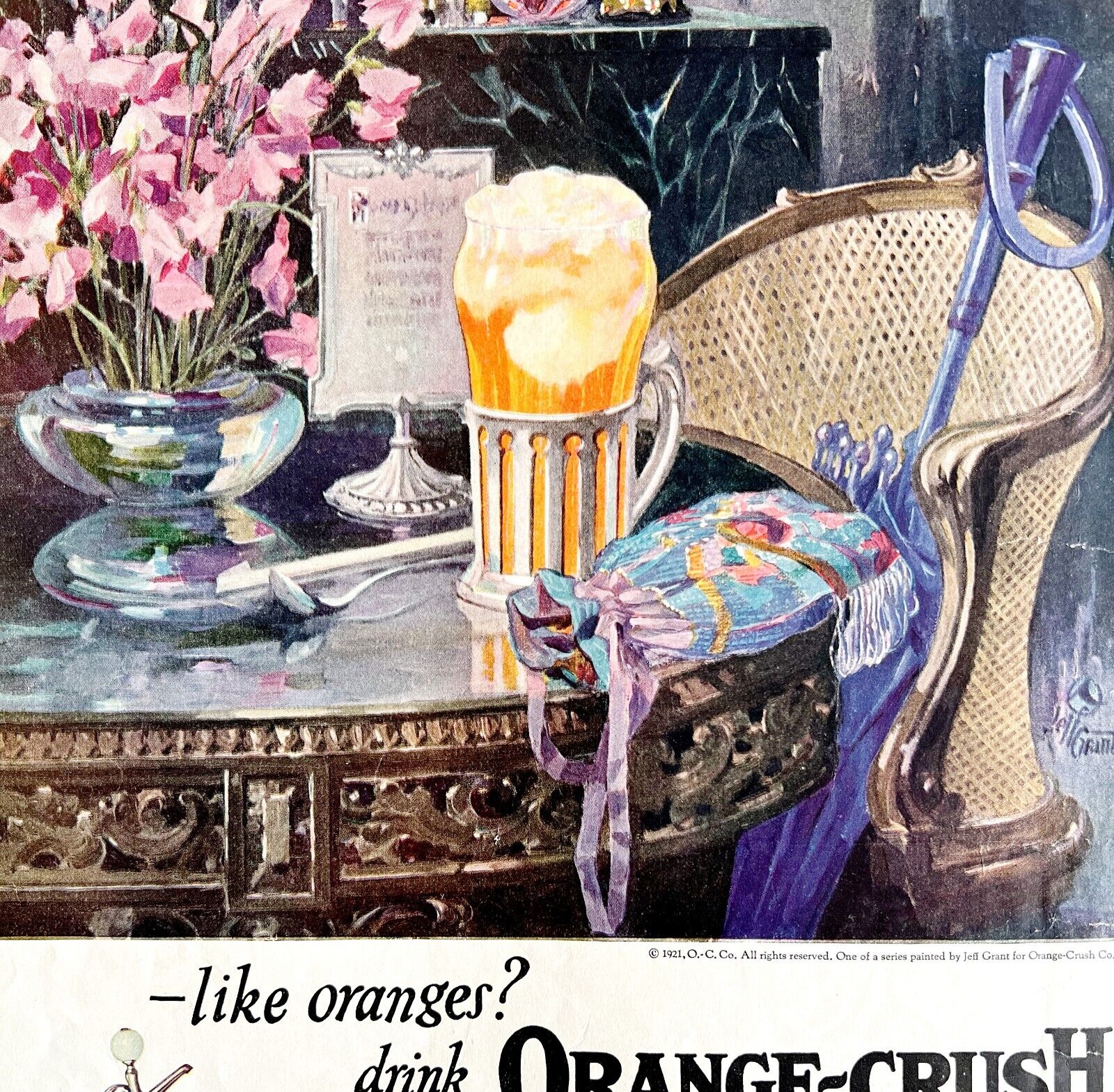 Wards Orange Crush 1921 Advertisement Lithograph Ice Cream Soda Beverage HM1H