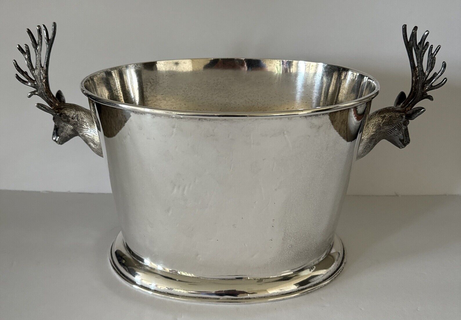 Pottery Barn SILVER STAG ICE BUCKET ANTLER Large Party Silverplate Copper Rare