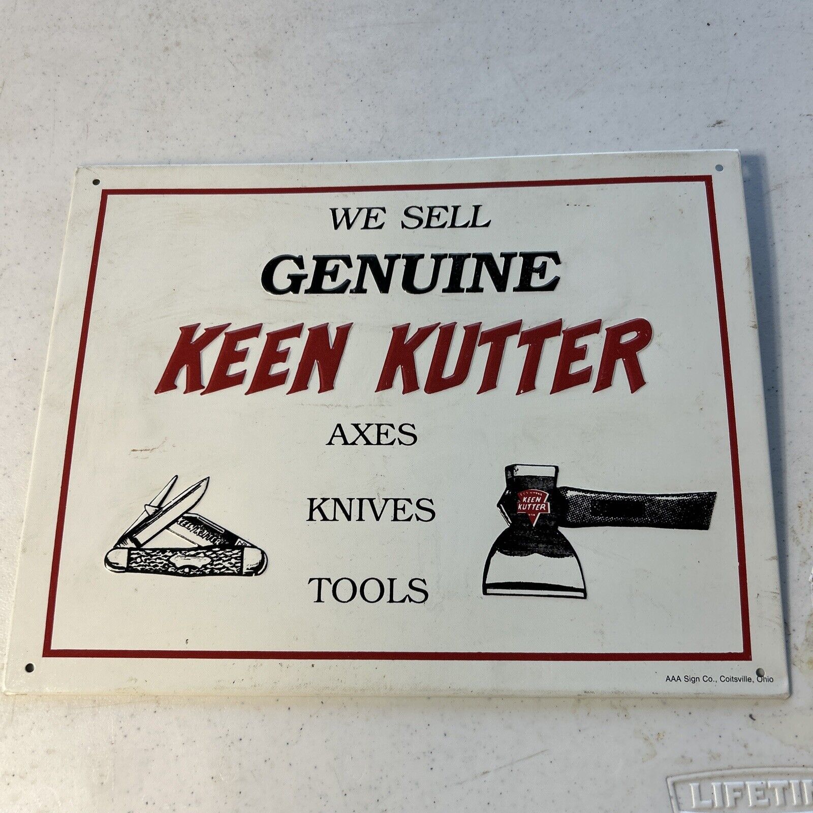 Keen Kutter Sign Axes Knives Tools AAA Sign Co. Coitsville Ohio