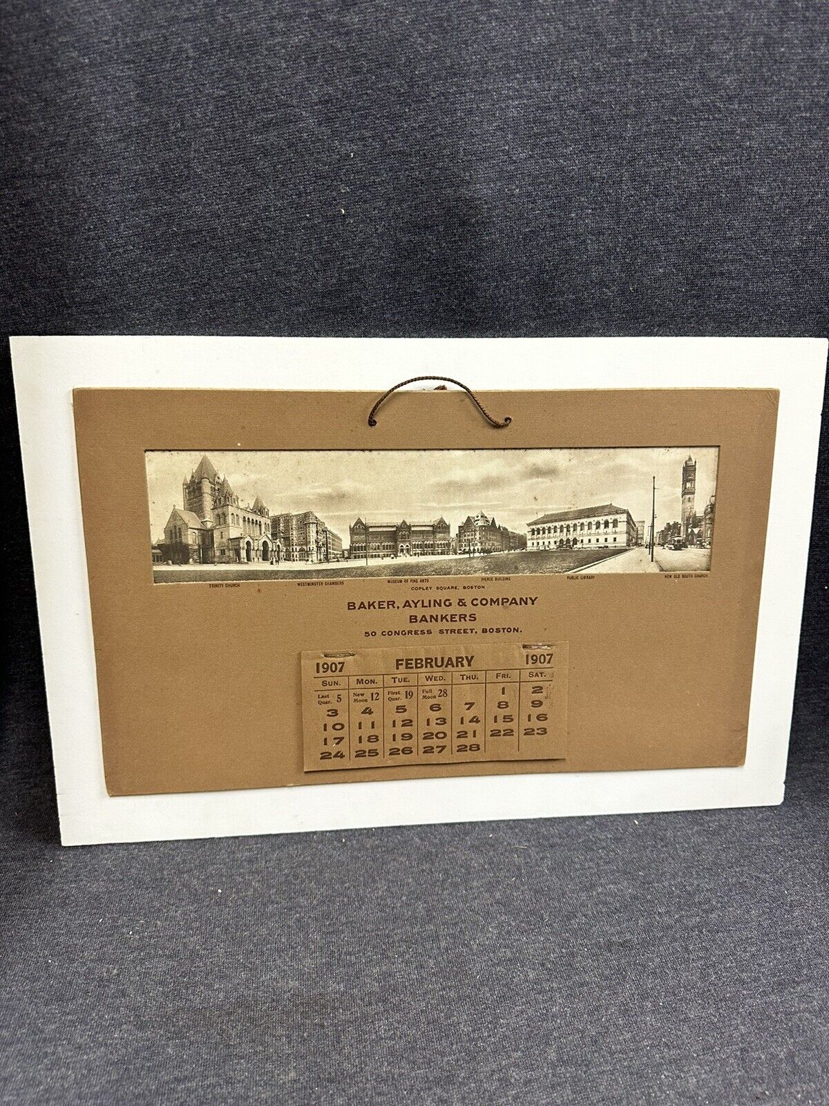 Rare 1907 Original Calendar Boston Mass - Copley Square - Baker Ayling Bankers