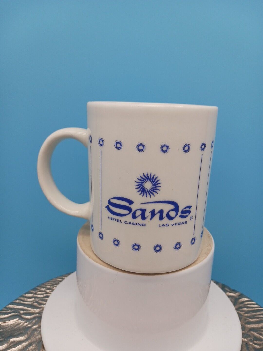 Sands Hotel & Casino Las Vegas Nevada Vintage Souvenir Coffee Mug Blue Print